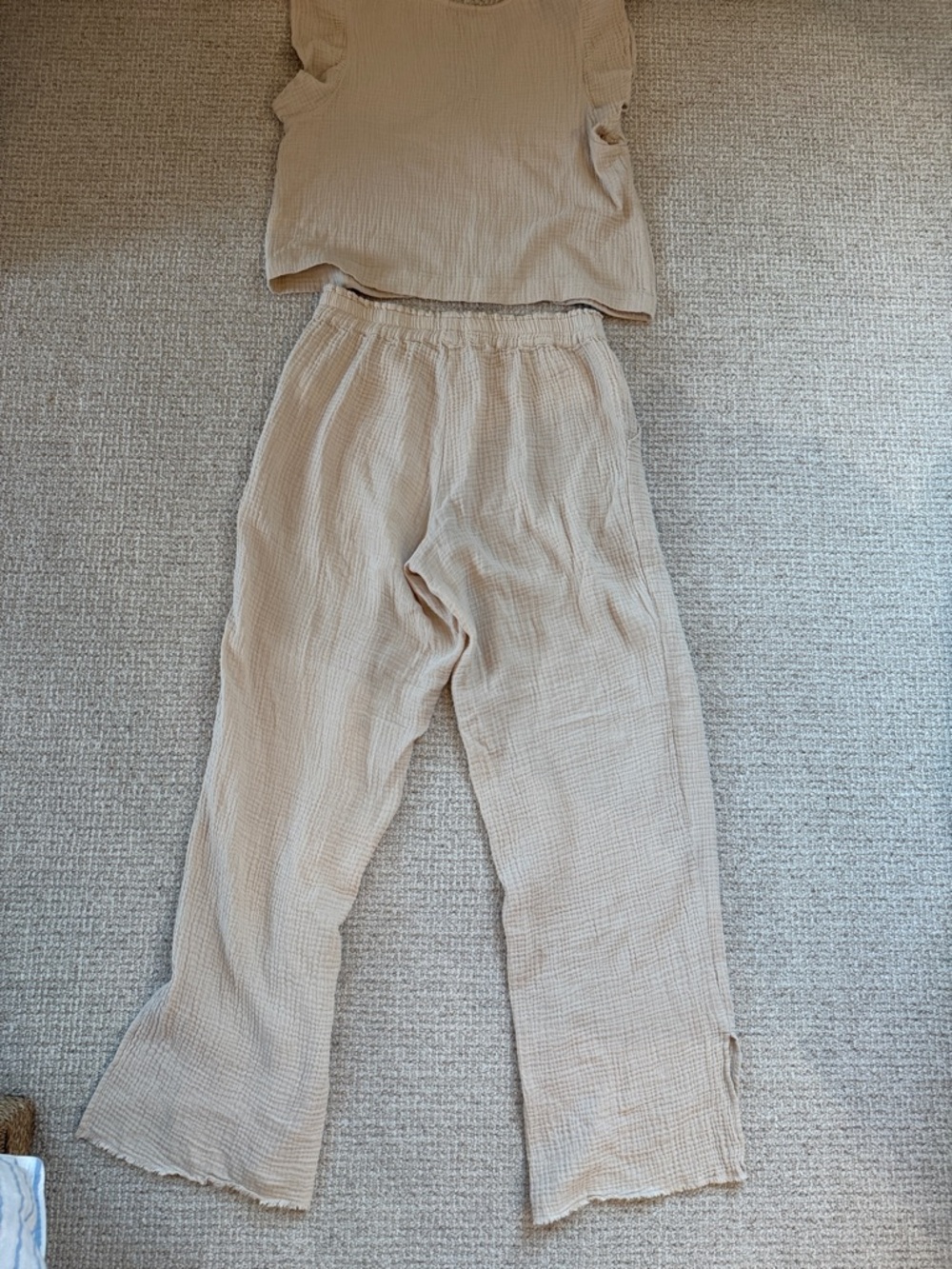 Rails Light Beige Gauze 2 Piece Matching Set - Top and Wide-Leg Pants Size M - Picture 6 of 11